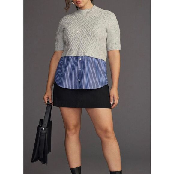 Anthropologie Sweaters - Anthropologie Maeve Melinda Cable Short-Sleeve Twofer Sweater size XL
